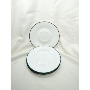 Set of 4 Corelle Callaway Ivy  Saucers Mug Plates Swirl Green Rim 6 1/4" Fairy